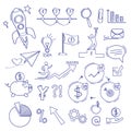 Finance doodle. Business commerce money investment and growth bank vector sketch icons set