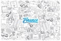 Finance doodle set with blue lettering