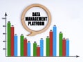 On the table are reporting graphics and a thought plate, inside of which it is written - DATA MANAGEMENT PLATFORM