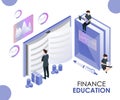 Finance Education is been given to the people regarding how to save money isometric Artwork Concept