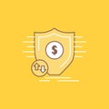 Finance, financial, money, secure, security Flat Line Filled Icon. Beautiful Logo button over yellow background for UI and UX, Royalty Free Stock Photo