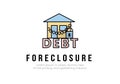 Finance. Foreclosure. House logo with chain and padlock on debt with foreclosure caption. Vector illustration Royalty Free Stock Photo