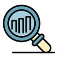 Finance graph magnifier icon color outline vector