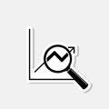 Finance graph magnifier sticker icon isolated on gray background