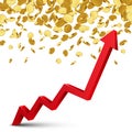 Finance growth chart arrow with gold coins on a transparent background. Royalty Free Stock Photo