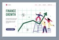 Finance growth chart with tiny business people vector illustration Royalty Free Stock Photo