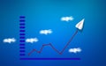 Finance Growth Graph Concept. paper plane Chart on Blue background with clouds. Financial Progress and business success Royalty Free Stock Photo