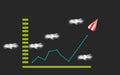 Finance Growth Graph Concept. paper plane Chart on gray background with clouds. Financial Progress and business success Royalty Free Stock Photo