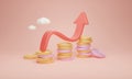 Finance growth upward success arrow on top of coins, 3D illustration concept. Royalty Free Stock Photo