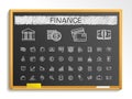 Finance hand drawing line icons. chalk sketch sign illustration on blackboard Royalty Free Stock Photo