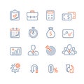 Finance icon set, business loan, company revenue report, analytics infographic, market growth, annual payment, corporate expense Royalty Free Stock Photo