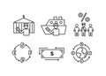 Finance icons. Financial services icons set. Icons customs broker, currency exchange. A silhouette of a man in the form