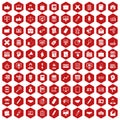 100 finance icons hexagon red Royalty Free Stock Photo