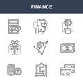 9 finance icons pack. trendy finance icons on white background. thin outline line icons such as cit card, stocks, online shopping