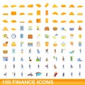 100 finance icons set, cartoon style Royalty Free Stock Photo