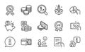 Finance icons set. Included icon as Discount medal, Bitcoin coin, Payment methods. Vector