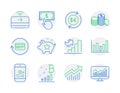 Finance icons set. Included icon as Money currency, Column chart, Loyalty points signs. Vector Royalty Free Stock Photo