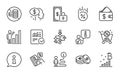 Finance icons set. Included icon as Pay, Graph chart, Savings. Vector
