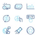 Finance icons set. Included icon as Refresh bitcoin, Growth chart, Buying signs. Vector Royalty Free Stock Photo