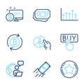 Finance icons set. Included icon as Refresh bitcoin, Growth chart, Buying signs. Vector