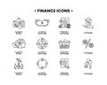 Finance icons set. Vector illustration of customs broker, mortgage, financial exchange, currency exchange icons Royalty Free Stock Photo