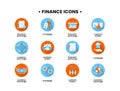 Finance icons set. Vector illustration of customs broker, mortgage, financial exchange, currency exchange icons Royalty Free Stock Photo