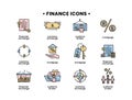 Finance icons set. Vector illustration of customs broker, mortgage, financial exchange, currency exchange icons Royalty Free Stock Photo