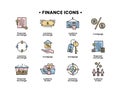 Finance icons set. Vector illustration of customs broker, mortgage, financial exchange, currency exchange icons