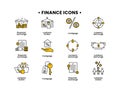 Finance icons set. Vector illustration of customs broker, mortgage, financial exchange, currency exchange icons Royalty Free Stock Photo