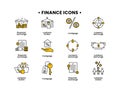 Finance icons set. Vector illustration of customs broker, mortgage, financial exchange, currency exchange icons