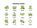 Finance icons set. Vector illustration of customs broker, mortgage, financial exchange, currency exchange icons Royalty Free Stock Photo