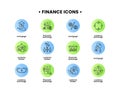 Finance icons set. Vector illustration of customs broker, mortgage, financial exchange, currency exchange icons Royalty Free Stock Photo