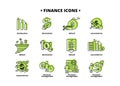 Finance icons set. Vector illustration of financial management, econometrics, devaluation, default. A dollar sign, next to which