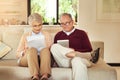 Finance, insurance and accounting with an old couple in their home for retirement or pension planning. Budget, money or Royalty Free Stock Photo