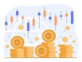 Digital Coin Asset with Candlestick Chart for Online Investment in Cryptocurrency and Block Chain Industry Concept Illustration Royalty Free Stock Photo