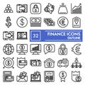 Finance line icon set, bank symbols collection, vector sketches, logo illustrations, money signs linear pictograms Royalty Free Stock Photo