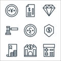 Finance line icons. linear set. quality vector line set such as calculator, bank, bill, protection, pound, law, diamond, agreement