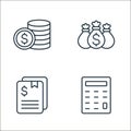 finance line icons. linear set. quality vector line set such as calculator, contract, money bags