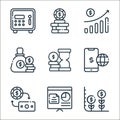 finance line icons. linear set. quality vector line set such as interest rate, report, money exchange, mobile banking, time is