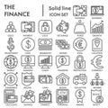 Finance line SIGNED icon set, bank symbols collection, vector sketches, logo illustrations, money signs linear Royalty Free Stock Photo