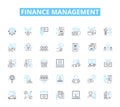 Finance management linear icons set. Budgeting, Accounting, Investments, Income, Expenses, Reporting, Analysis line Royalty Free Stock Photo