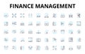 Finance management linear icons set. Budgeting, Accounting, Investments, Income, Expenses, Reporting, Analysis vector Royalty Free Stock Photo