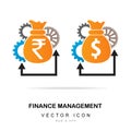 Finance Management Vector Icon with Dollar and Rupee Editable Stroke and Money Bag. vector illustration Royalty Free Stock Photo