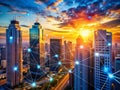 Finance Microservices Architecture A Futuristic Skyline Visualization of Interconnected Financial Systems