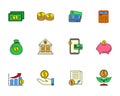Finance and money icon collection with linear color style