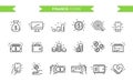 Finance, money icons set isolated. Line art. Editable. Signs and symbols. Modern simple style. Phone, monitor, target, coin, Royalty Free Stock Photo