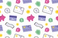 Finance pattern with money symbols and payment elements for banking and security themes. Flat cartoon vector Royalty Free Stock Photo