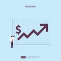 Finance performance concept. business profit increase with growth up arrow and people character. income salary rate grow margin