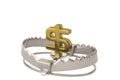 Finance risk concept sign dollar on bear trap,3D illustration. Royalty Free Stock Photo