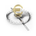 Finance risk concept. Sign euro on bear trap. Royalty Free Stock Photo